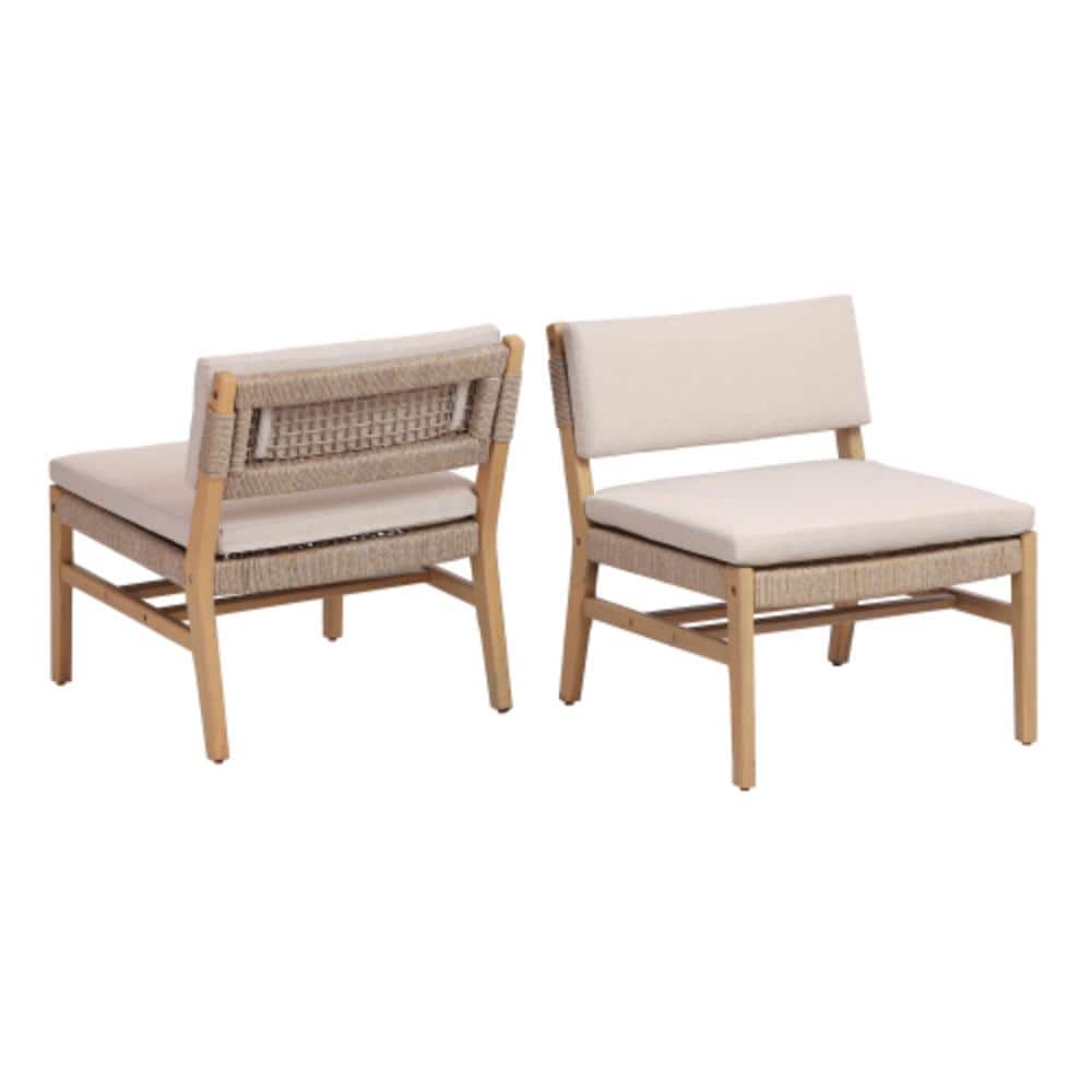 2-Piece Acacia Wood Outdoor Lounge Chair with Beige Cushions, Water Resistant price history on PriceWatchPro