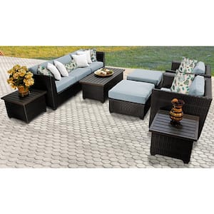 Barbados 10-Piece Wicker Outdoor Sectional Seating Group with Spa Blue Cushions