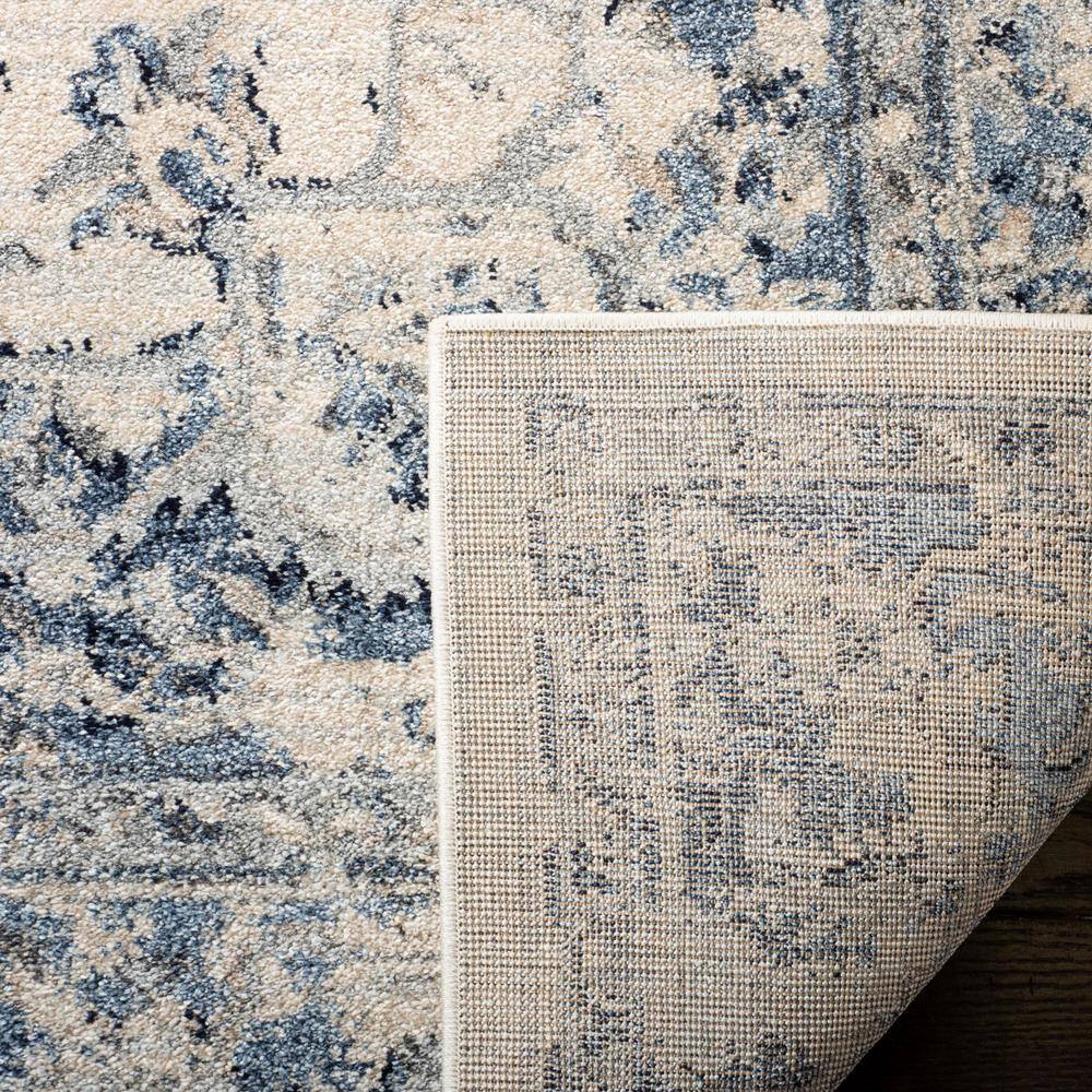 Charleston Ivory and Navy Rectangular Synthetic Area Rug