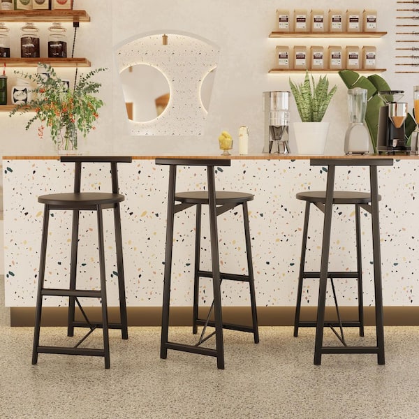Yadira Modern 27.56 in. H Black Counter Height Metal Frame Bar Stools with MDF Wood Seat, (Set of 3)