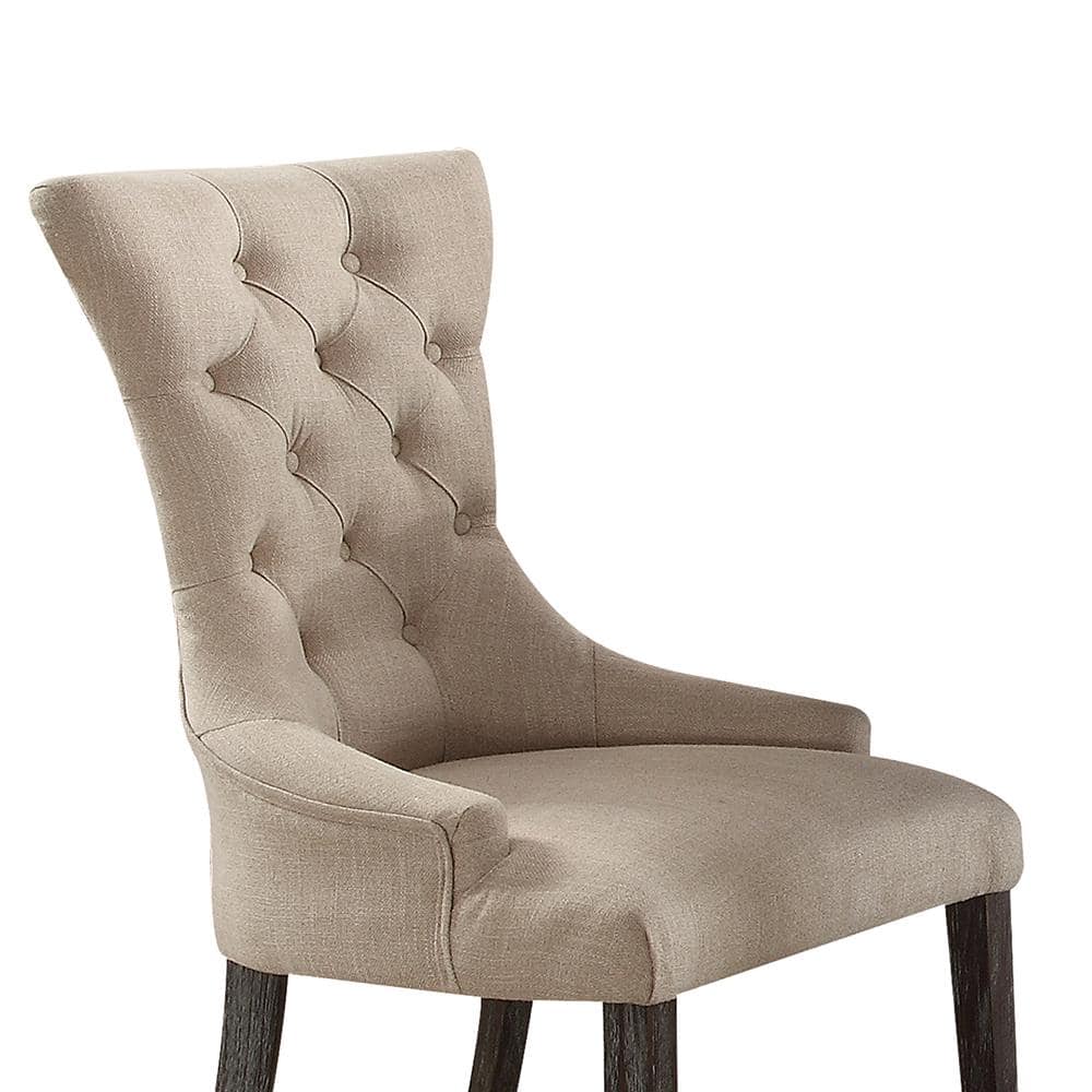 Beige Linen Upholstered Parsons Dining Arm Chair Set