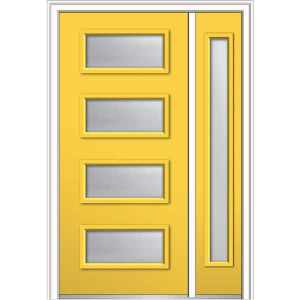 MMI Door 53 in. x 81.75 in. Celeste Clear LowE Right-Hand 4-Lite Eclectic Painted Fiberglass Prehung Front Door with Sidelite