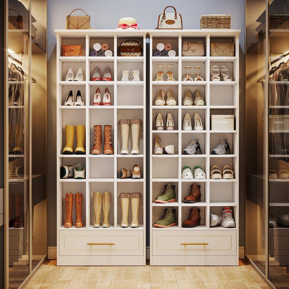 Tribesigns 71-Inch White Wooden 9-Tier Shoe Storage Cabinet with Drawer