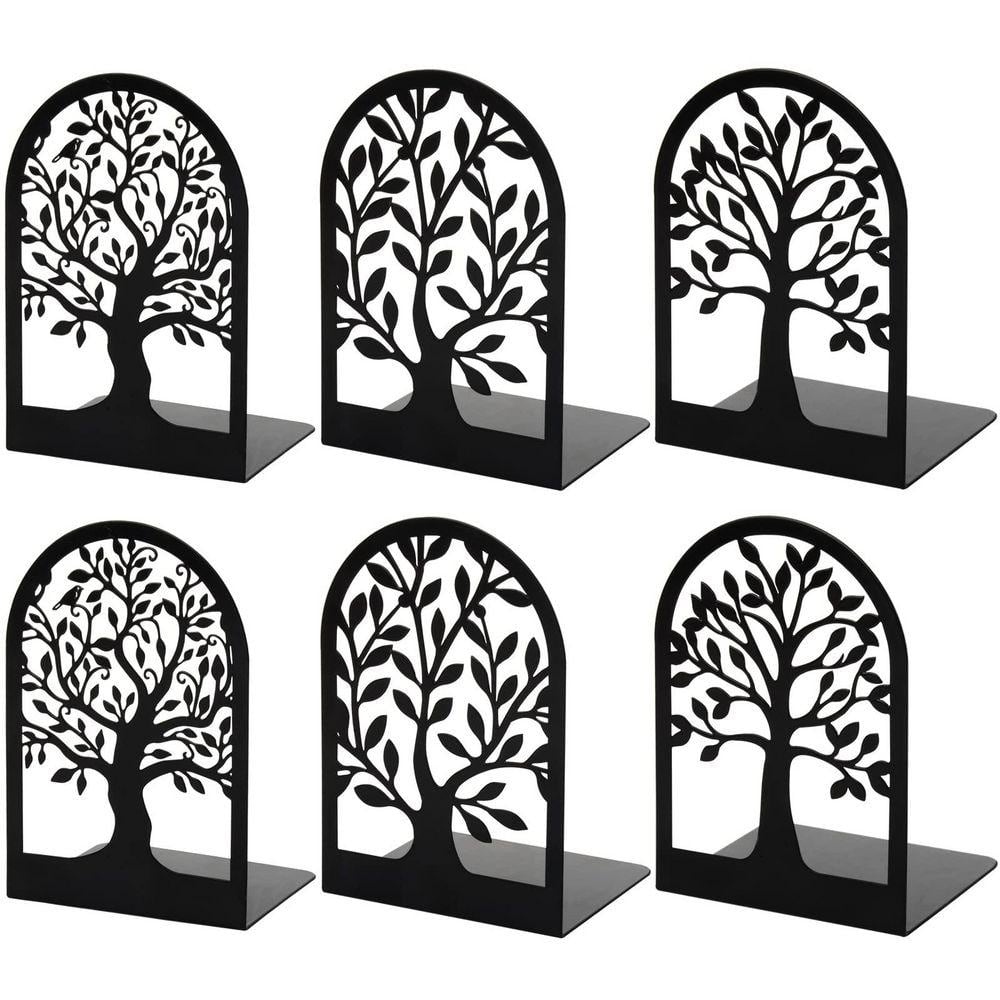 Black Metal Tree Bookends-3-Pair Set for Heavy Books, Home & Office ...