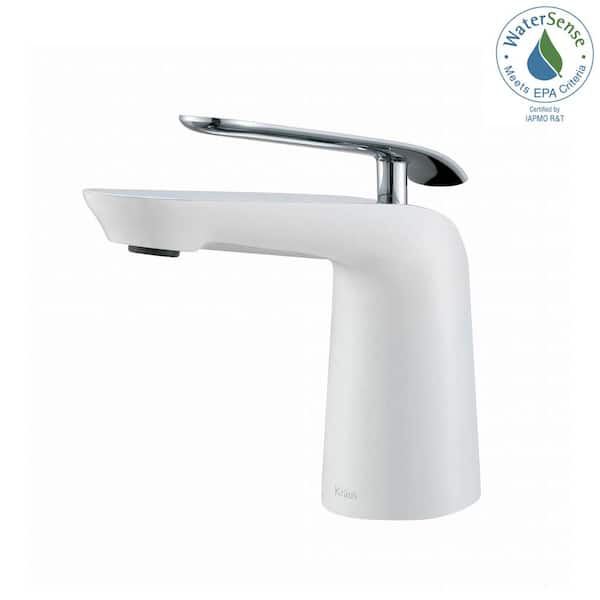KRAUS Seda Single Hole Single-Handle Basin Bathroom Faucet in Chrome and White