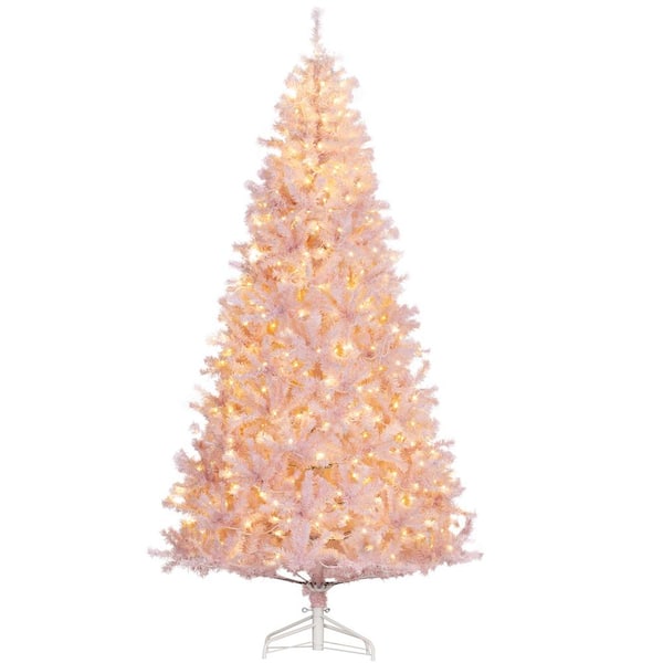 Unbranded 7.5 ft. Pink Prelit Douglas Fir Artificial Christmas Tree Garden Statue with 500 Warm White LED Lights and 1346 Tips
