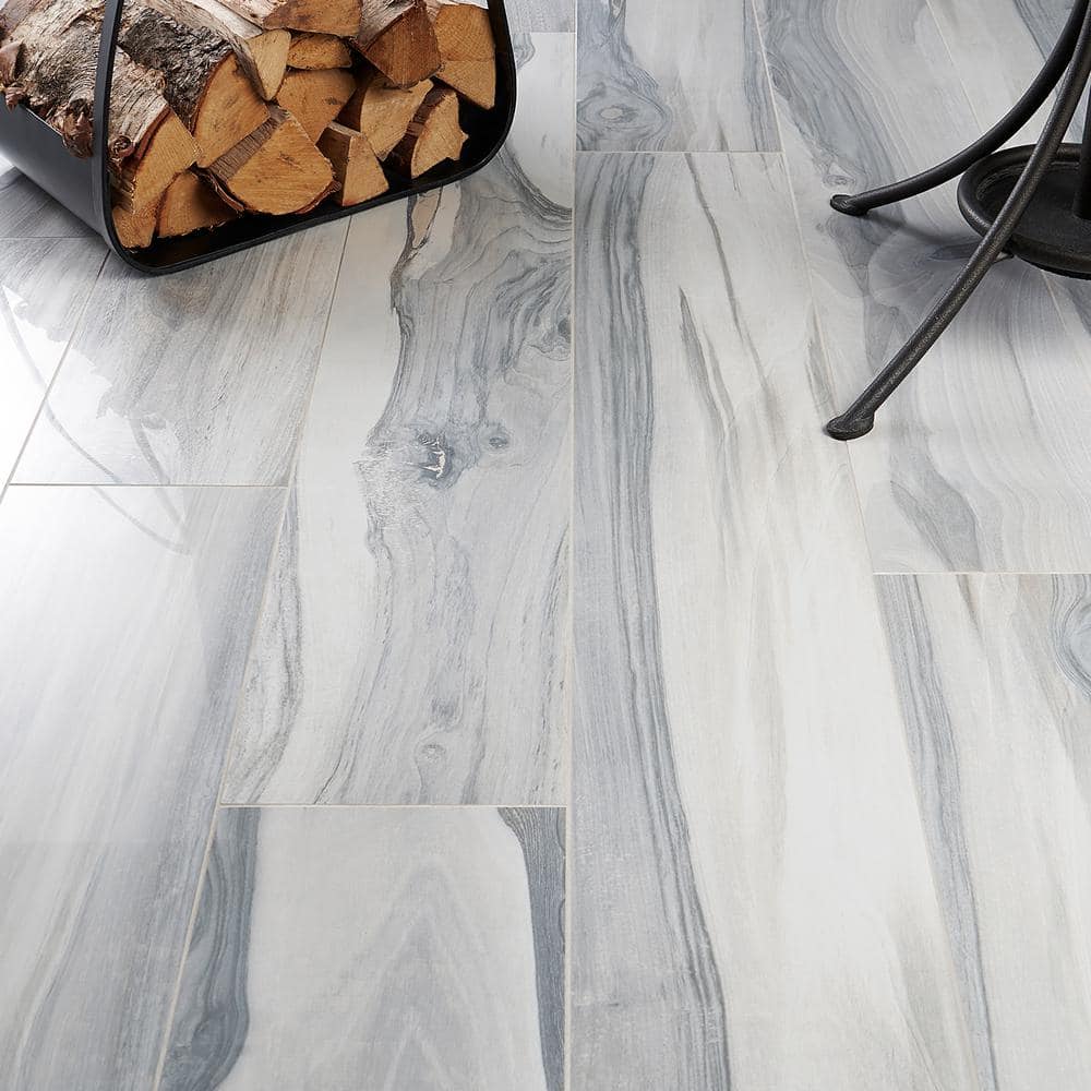 Gray Polished Porcelain Wood Look Floor and Wall Tile