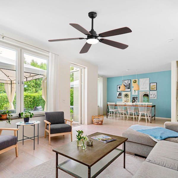 Cirrus 52 in. Black Walnut Downrod Standard Ceiling Fan with Integrated LED with Remote Included 5-Two-Tone Blades