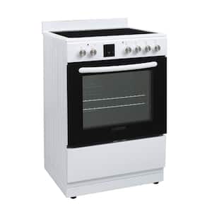 24 in Electric Cooking Range freestanding 4-ceramic burner convection oven plus air fryer in White with 5-oven function