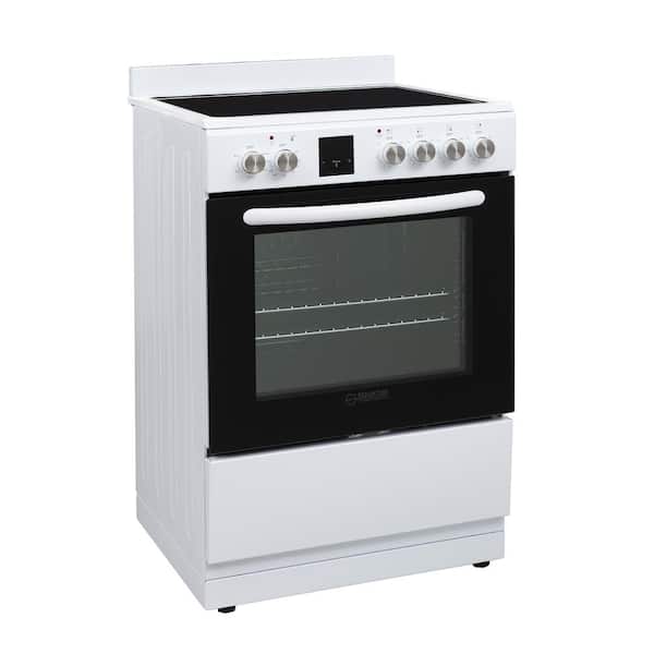 24 in. Electric Cooking Range Freestanding 4-Ceramic Burner Convection Oven plus Air Fryer in White with 5-Oven Function