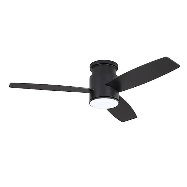 3.6 ft. 3-Plywood Blades Black/Wood Grain LED Flush Mounted Indoor Ceiling Fan with Remoteac