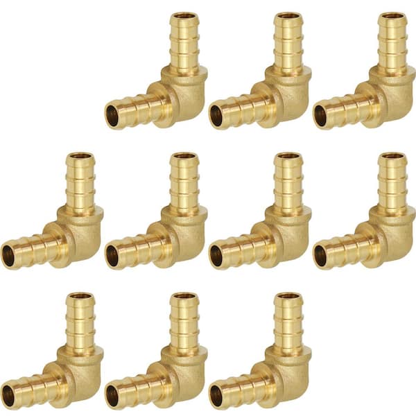PLUMBFLEX 3/8 in. Brass PEX x PEX 90-Degree Elbow Barb Pipe Fitting (10-Pack)