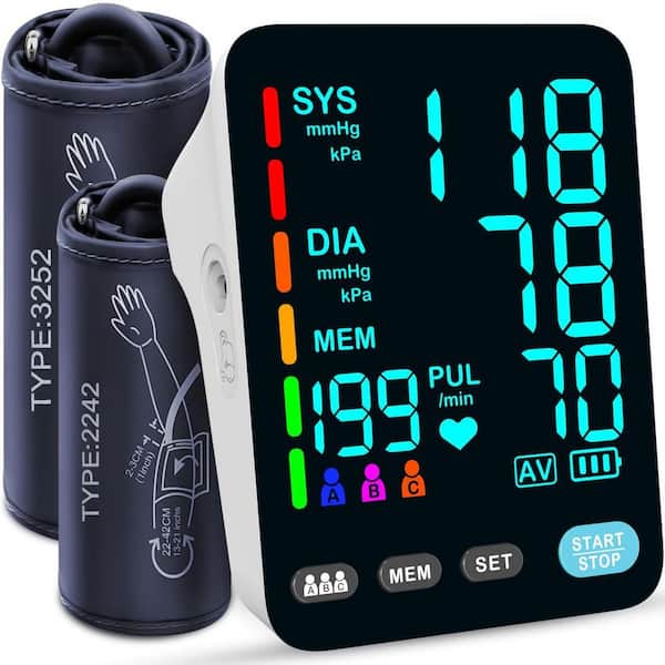 Automatic Upper Arm Blood Pressure Monitors with 2 Blood Pressure Machine Cuff and Large LED Backlit Display for 3Users