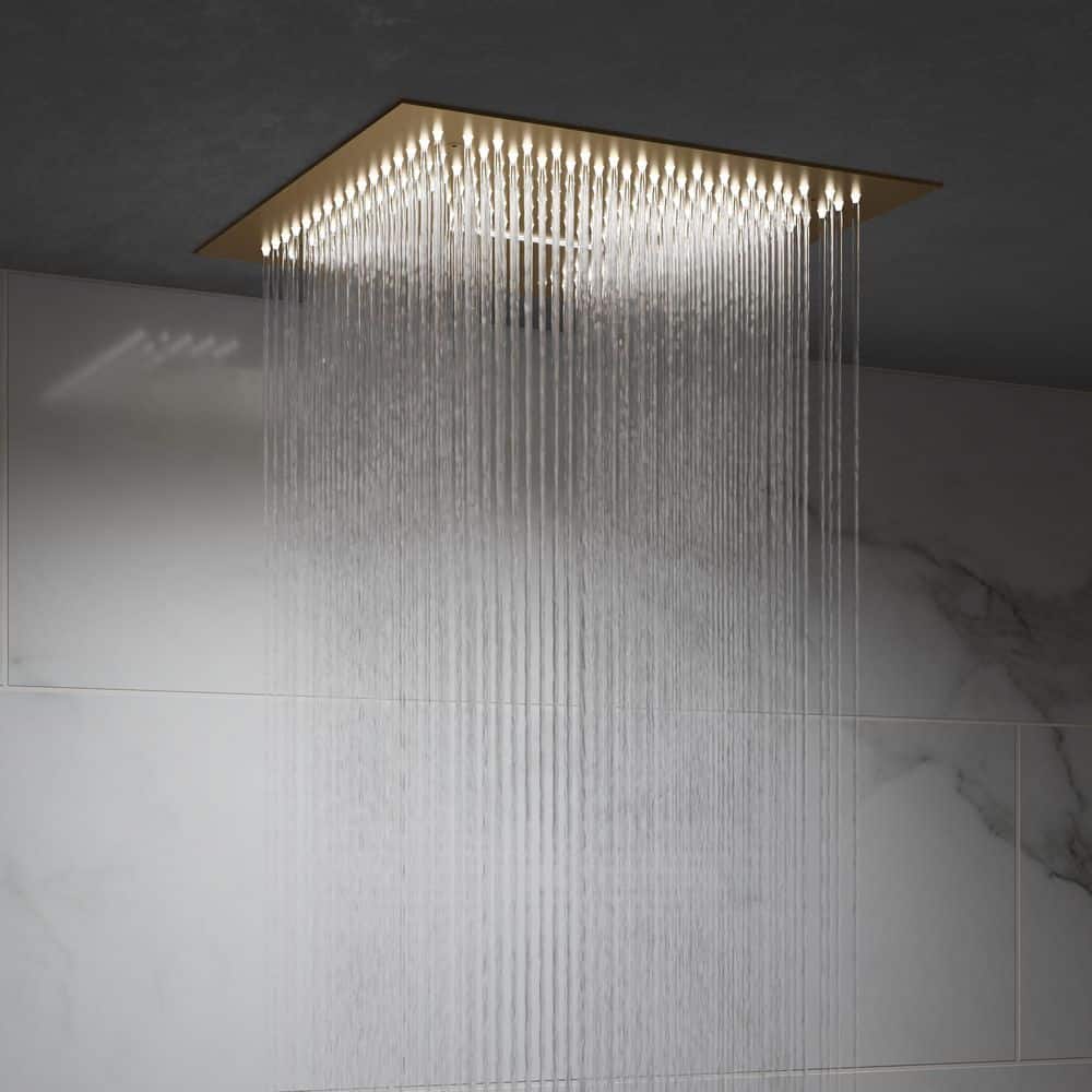 Large Brushed Gold LED Ceiling Mount Shower System