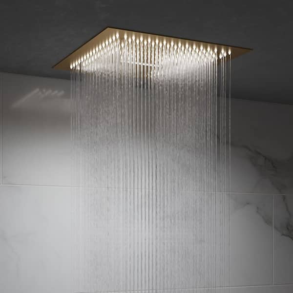 15-Spray Patterns LED 16 in. Flush Ceiling Mount Fixed and Handheld Shower Head in Brushed Gold