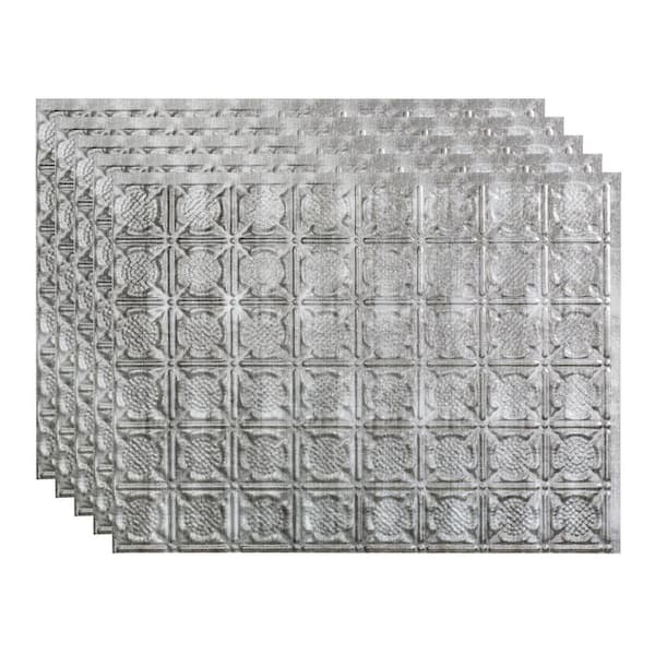Fasade Traditional #6 18.25 in. x 24.25 in. Vinyl Backsplash Panel in Crosshatch Silver (5-Pack)