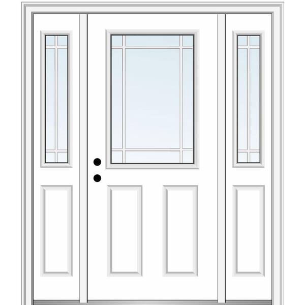 MMI Door 64 in. x 80 in. Internal Grilles Right-Hand 1/2-Lite Clear Painted Fiberglass Smooth Prehung Front Door with Sidelites
