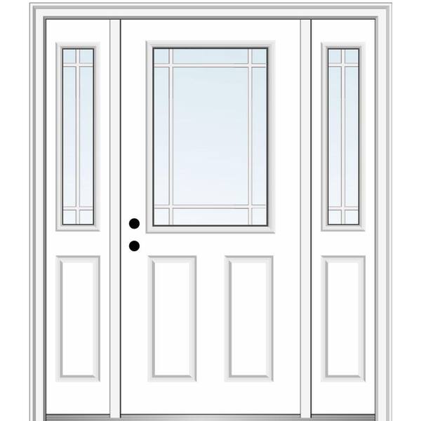 MMI Door 64 in. x 80 in. Internal Grilles Right-Hand Inswing 1/2-Lite Clear Painted Steel Prehung Front Door with Sidelites