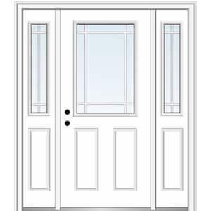 64.5 in. x 81.75 in. Internal Grilles Right-Hand 1/2-Lite Clear Primed Fiberglass Smooth Prehung Front Door w/ Sidelites