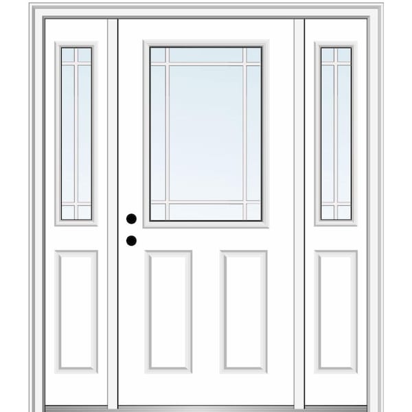 MMI Door 68.5 in. x 81.75 in. Internal Grilles Right-Hand 1/2-Lite Clear Primed Fiberglass Smooth Prehung Front Door w/ Sidelites