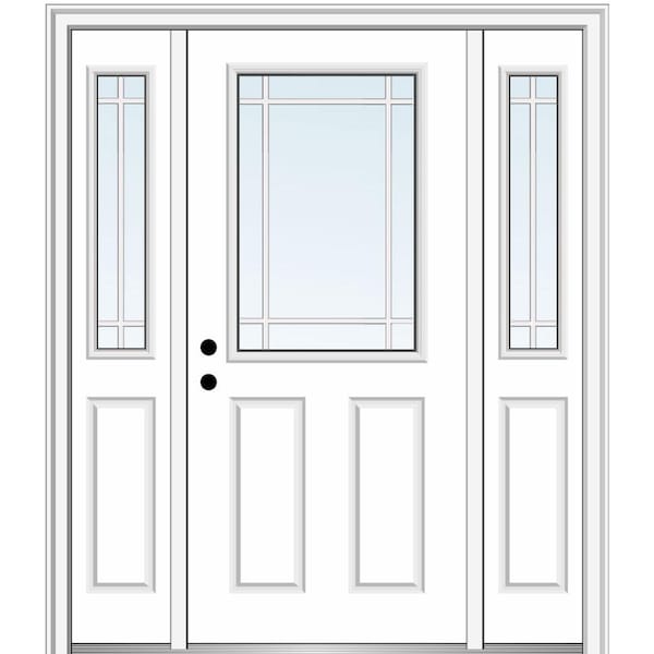 MMI DOOR 64.5 in. x 81.75 in. Internal Grilles Right-Hand 1/2-Lite Clear Primed Fiberglass Smooth Prehung Front Door w/ Sidelites