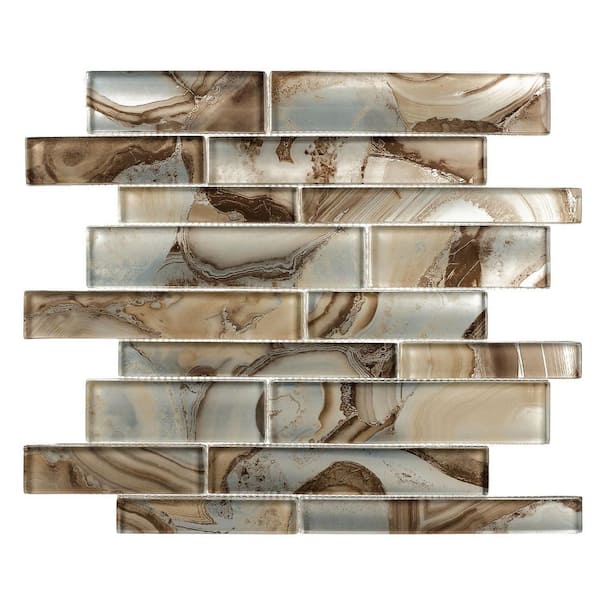 Myst Qanyon Blue/Tan/Brown 11-3/4 in. x 11-3/4 in. Glossy Smooth Glass Mosaic Tile (4.8 sq. ft./Case)