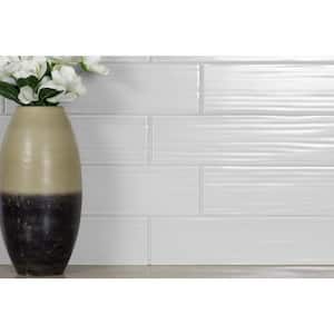 Italian Design Rectangle 4 in. x 16 in. Textured Milan White Glass Large Format Subway Wall Tile (8 sq. ft./Case)