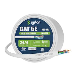 20 ft. White CMR Riser Rated Cat 5e 350 MHz 24 AWG Solid Bare Copper Ethernet Network Wire- Bulk No Ends Heat Resistant