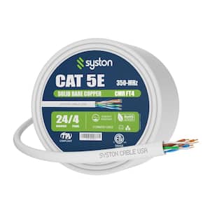 250 ft. White CMR Cat 5e 350 MHz 24 AWG Solid Bare Copper Outdoor/Indoor Ethernet Network Wire- Bulk No Ends