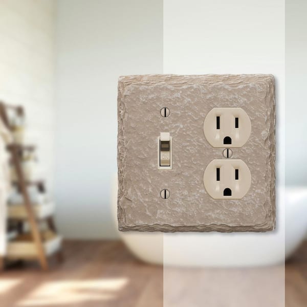Faux Slate 2 Gang 1-Toggle and 1-Duplex Resin Wall Plate - Almond