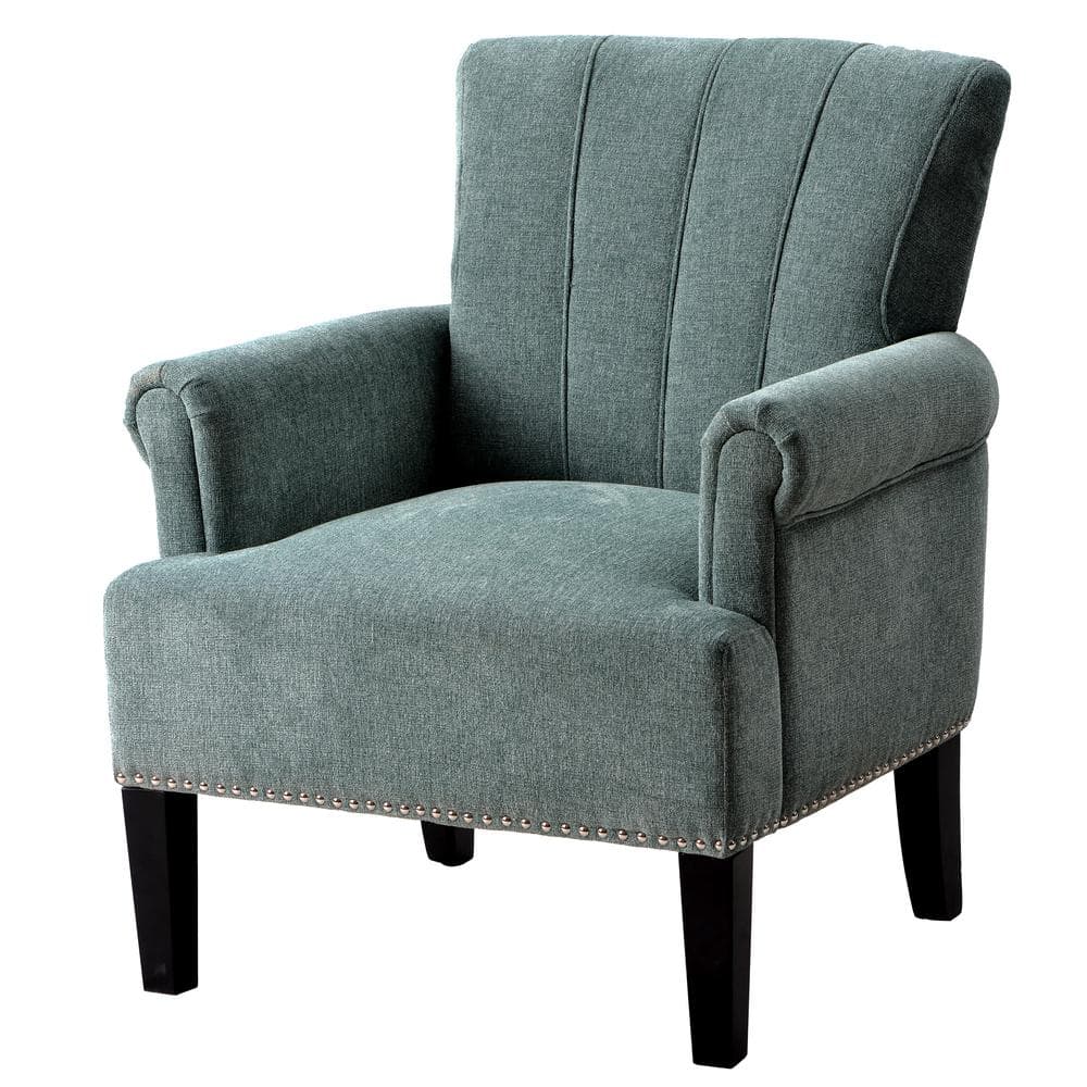 Mint Green Solid Wood Framed Polyester Modern Casual Accent Armchair with R