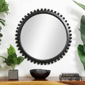 35 in. W x 35 in. H Round Framed Black Wall Mirror with Beaded Detailing
