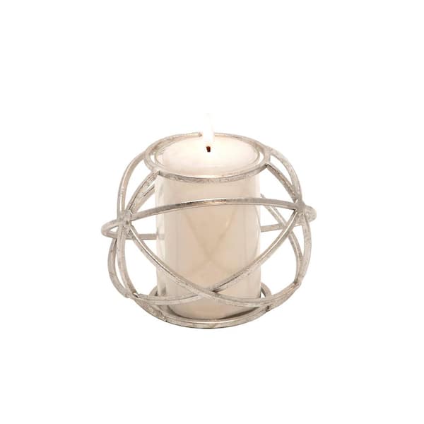 Liv & Skye 6 in. Metal Silver Orb Candle Holder (Set of 2