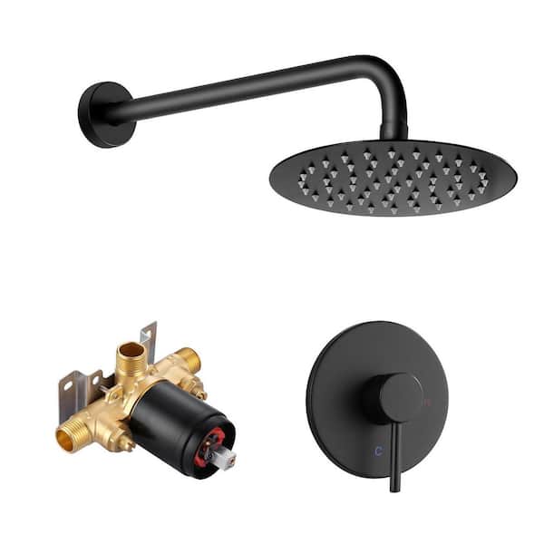 VEVETTA Wall-Mount Single Handle 1-Spray Shower Faucet 1.8 GPM with Pressure Balance Valve in Matte Black