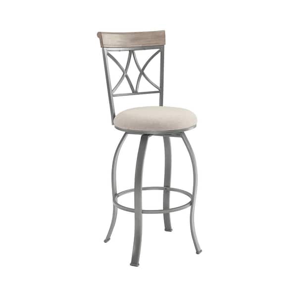 Linon Home Decor Masson 30 in. Seat Height Pewter High back Metal frame Swivel Barstool