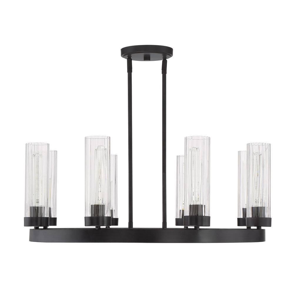 Braden Iron Graphite 8-Light Industrial Chic Chandelier with Clear Ribbed Glass