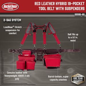 2-Bag Hybrid Suspension Rig Work Tool Belt with Suspenders in Red