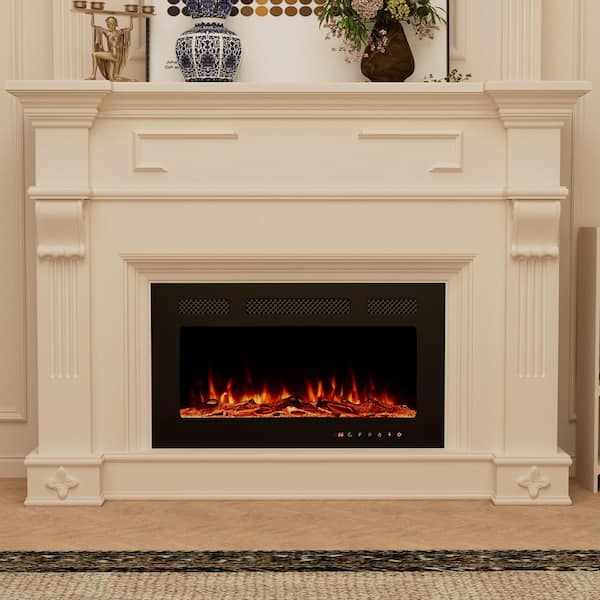 36 in. Wall Mounted/Embedded Electric Fireplace Insert with Crystal Glass Stone and Log Set