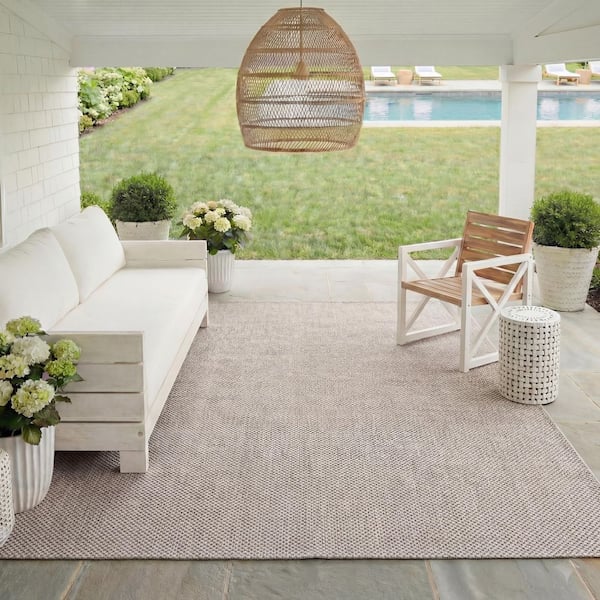 Courtyard Beige/Brown 8 ft. x 11 ft. Solid Indoor/Outdoor Patio  Area Rug
