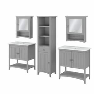 Salinas 31.89 in. W x 18.31 in. D x 34.06 in. H Double Sink Bath Vanity in Cape Cod Gray with White Wood Top and Mirror