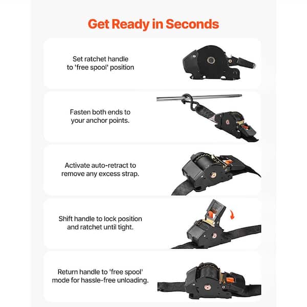 Retractable Ratchet Straps 2 Pack, 2 in. x 10 ft., Tie Down w/ S Hooks, 3033 lbs. Break Strength, Soft Loops 2025 Update