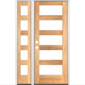 46 in. x 80 in. Modern Hemlock Right-Hand/Inswing 5-Lite Clear Glass Clear Stain Wood Prehung Front Door with Sidelite