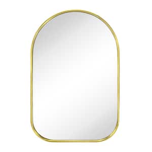 FH 20 in. W x 30 in. H Small Arched Framed Wall Mounted Bathroom Vanity Mirror in Brushed Gold