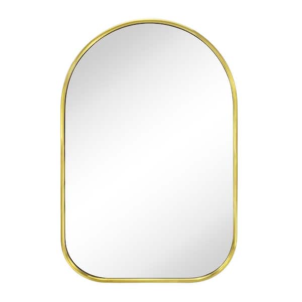 TEHOME FH 20 in. W x 30 in. H Small Arched Framed Wall Mounted Bathroom Vanity Mirror in Brushed Gold