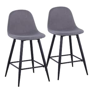 Pebble 34.75 in. Charcoal Fabric and Black Metal High Back Counter Stool (Set of 2)