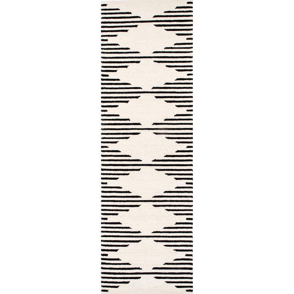 Ivory and Black Handmade Wool Runner Rug, 2' x 8'