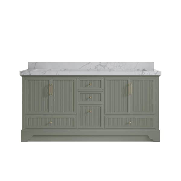 Willow Collections Alys 72 in. W x 22 in. D x 36 in. H Double Sink Bath Vanity in Evergreen with 2 in. Venatino Quartz Top