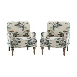 Latina Harbor Floral Patterns Armchair with Nailhead Trim and Turned Solid Wood Legs Set of 2