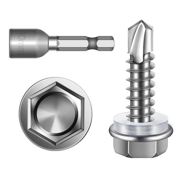 #14 x 1 in. Stainless Steel Hex Washer Head Self Drilling Sheet Metal Screws (200-Pack)