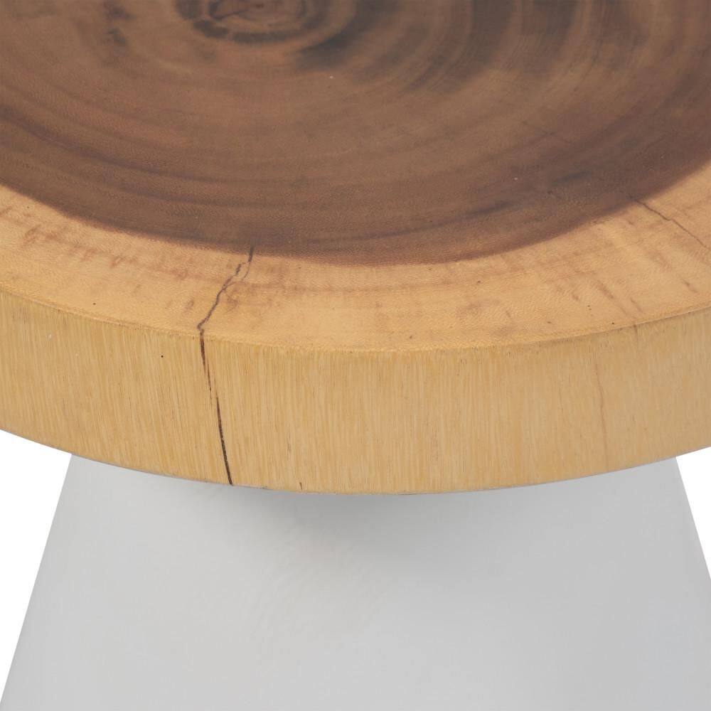 16" Natural Suar Wood Round Accent Table with White Base